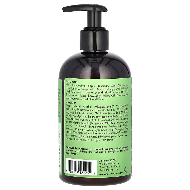 Mielle rosemary conditioner with pump and green label on a white background
