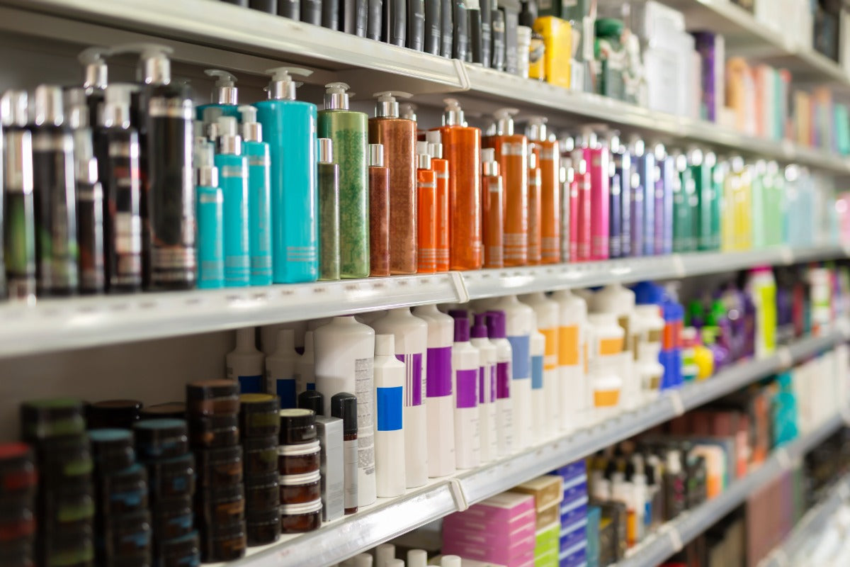 Image of store shelves with beauty products