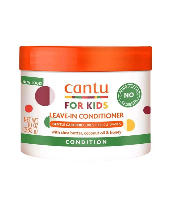 Cantu leave-in conditioner for kids with an orange lid on a white background