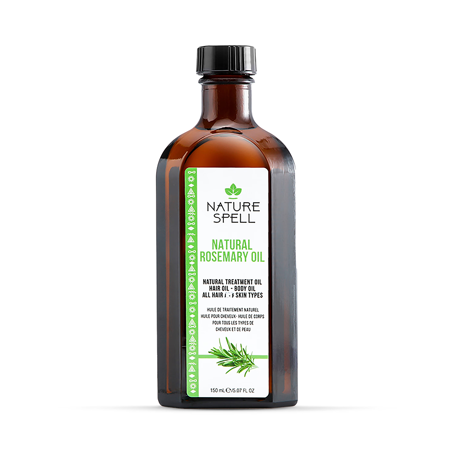 Bottle of Nature Spell Natural Rosemary Oil on a white background