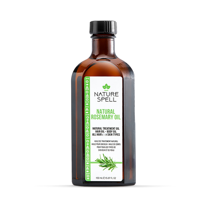 Bottle of Nature Spell Natural Rosemary Oil on a white background