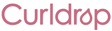 The wordmark 'Curldrop' in a rounded dusty pink serif typeface.